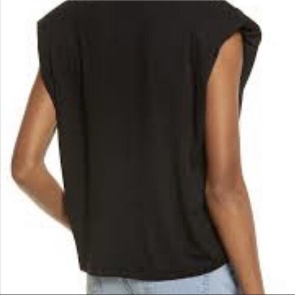 Treasure & Bond V-Neck Shoulder Pad Cap Sleeve Top Sz XS/Extra Small Black NWT - Picture 2 of 7